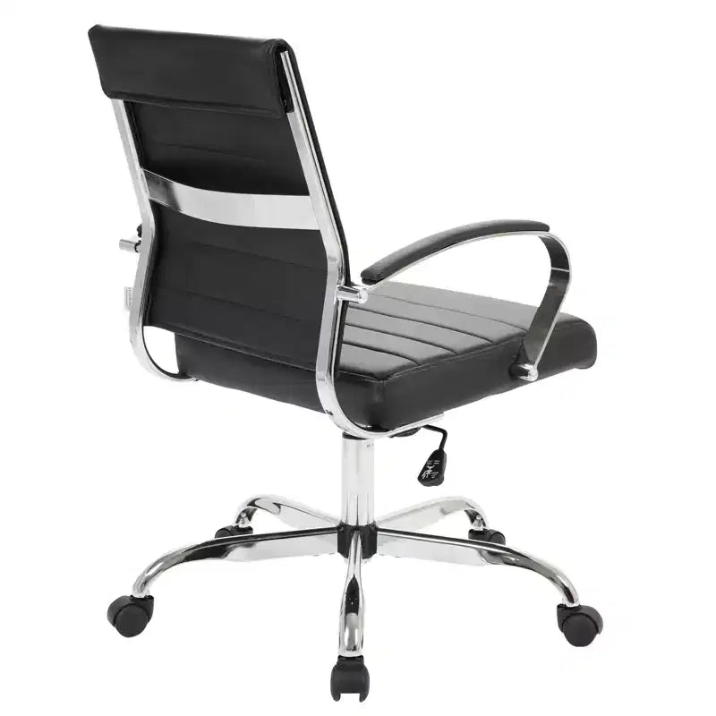 LeisureMod Benmar Ribbed Leather Office Chair - Mid-Century Modern Swivel & Tilt Executive Desk Chair - Chrome Base