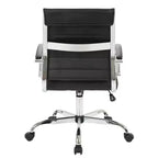 LeisureMod Benmar Ribbed Leather Office Chair - Mid-Century Modern Swivel & Tilt Executive Desk Chair - Chrome Base
