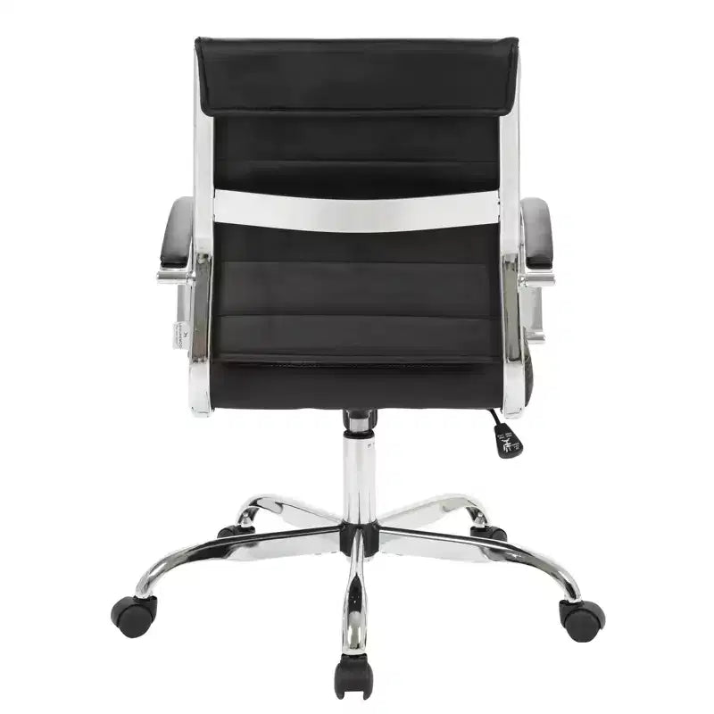 LeisureMod Benmar Ribbed Leather Office Chair - Mid-Century Modern Swivel & Tilt Executive Desk Chair - Chrome Base