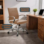 LeisureMod Benmar Ribbed Leather Office Chair - Mid-Century Modern Swivel & Tilt Executive Desk Chair - Chrome Base