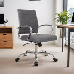 LeisureMod Benmar Ribbed Leather Office Chair - Mid-Century Modern Swivel & Tilt Executive Desk Chair - Chrome Base