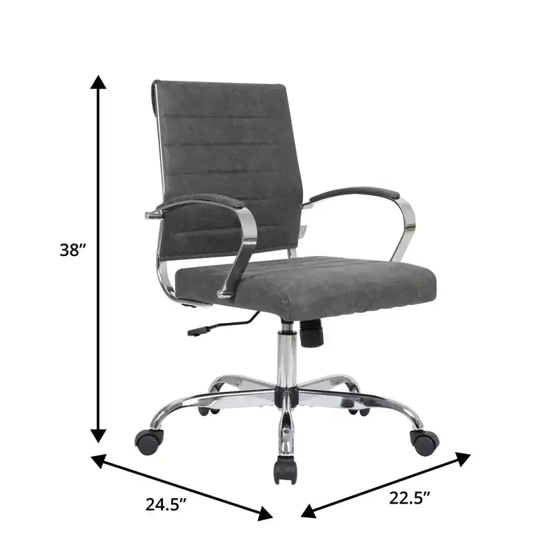 LeisureMod Benmar Ribbed Leather Office Chair - Mid-Century Modern Swivel & Tilt Executive Desk Chair - Chrome Base