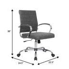 LeisureMod Benmar Ribbed Leather Office Chair - Mid-Century Modern Swivel & Tilt Executive Desk Chair - Chrome Base