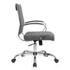 LeisureMod Benmar Ribbed Leather Office Chair - Mid-Century Modern Swivel & Tilt Executive Desk Chair - Chrome Base