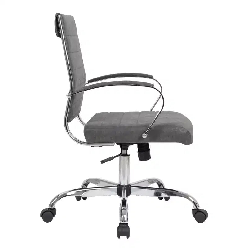 LeisureMod Benmar Ribbed Leather Office Chair - Mid-Century Modern Swivel & Tilt Executive Desk Chair - Chrome Base