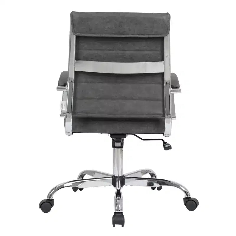 LeisureMod Benmar Ribbed Leather Office Chair - Mid-Century Modern Swivel & Tilt Executive Desk Chair - Chrome Base