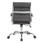 LeisureMod Benmar Ribbed Leather Office Chair - Mid-Century Modern Swivel & Tilt Executive Desk Chair - Chrome Base