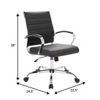 LeisureMod Benmar Ribbed Leather Office Chair - Mid-Century Modern Swivel & Tilt Executive Desk Chair - Chrome Base