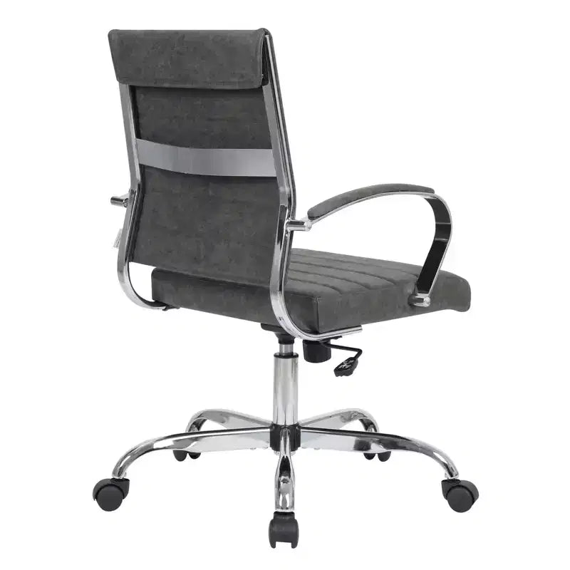 LeisureMod Benmar Ribbed Leather Office Chair - Mid-Century Modern Swivel & Tilt Executive Desk Chair - Chrome Base