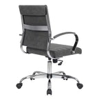 LeisureMod Benmar Ribbed Leather Office Chair - Mid-Century Modern Swivel & Tilt Executive Desk Chair - Chrome Base