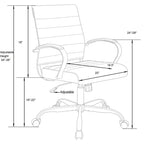 LeisureMod Benmar Ribbed Leather Office Chair - Mid-Century Modern Swivel & Tilt Executive Desk Chair - Chrome Base