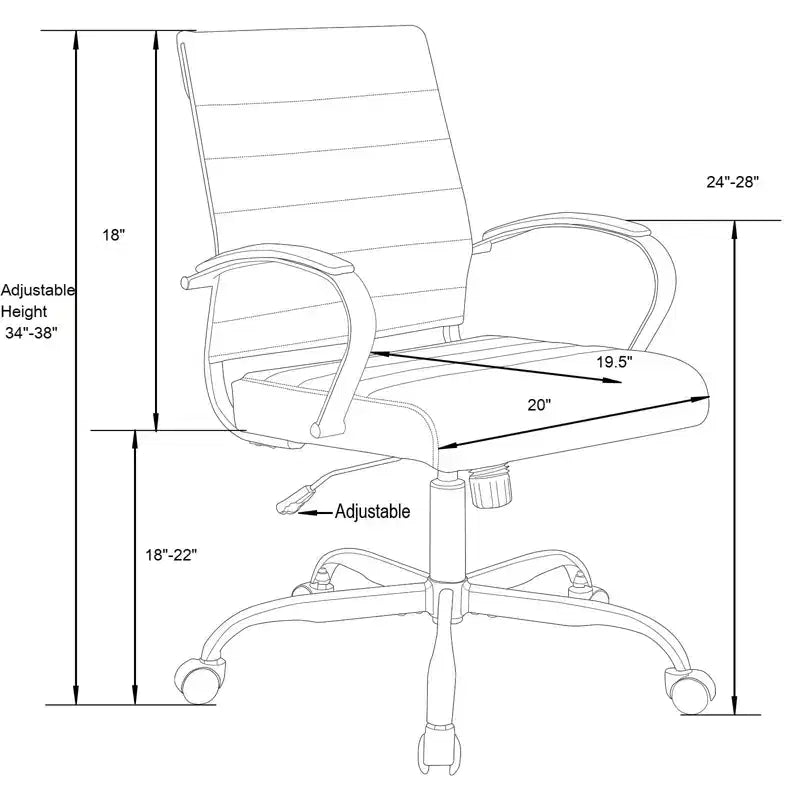LeisureMod Benmar Ribbed Leather Office Chair - Mid-Century Modern Swivel & Tilt Executive Desk Chair - Chrome Base