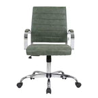 LeisureMod Benmar Ribbed Leather Office Chair - Mid-Century Modern Swivel & Tilt Executive Desk Chair - Chrome Base