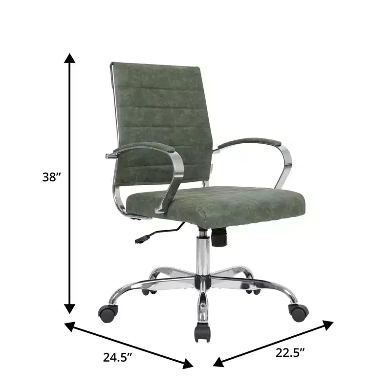LeisureMod Benmar Ribbed Leather Office Chair - Mid-Century Modern Swivel & Tilt Executive Desk Chair - Chrome Base