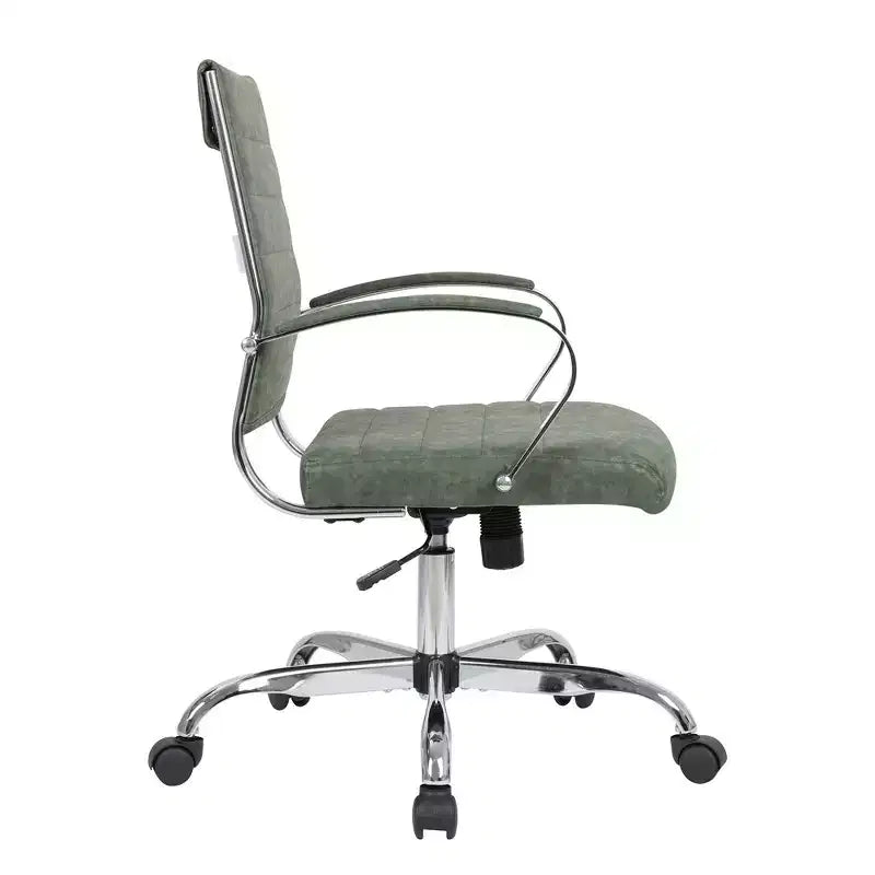 LeisureMod Benmar Ribbed Leather Office Chair - Mid-Century Modern Swivel & Tilt Executive Desk Chair - Chrome Base