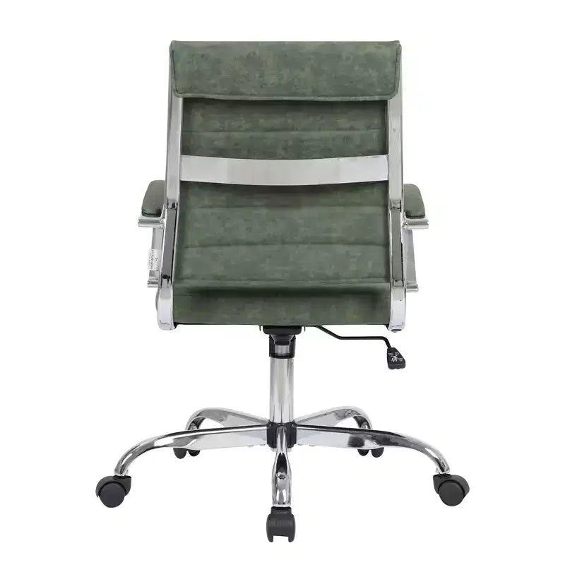LeisureMod Benmar Ribbed Leather Office Chair - Mid-Century Modern Swivel & Tilt Executive Desk Chair - Chrome Base