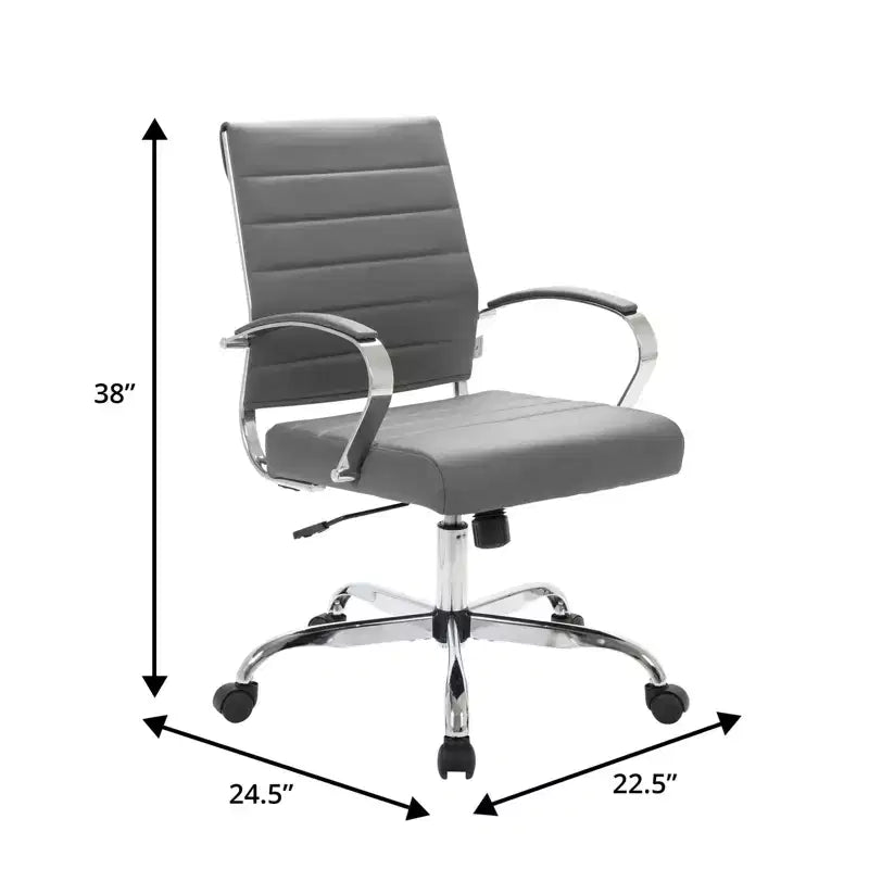 LeisureMod Benmar Ribbed Leather Office Chair - Mid-Century Modern Swivel & Tilt Executive Desk Chair - Chrome Base