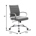 LeisureMod Benmar Ribbed Leather Office Chair - Mid-Century Modern Swivel & Tilt Executive Desk Chair - Chrome Base