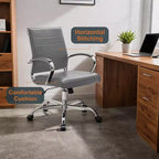LeisureMod Benmar Ribbed Leather Office Chair - Mid-Century Modern Swivel & Tilt Executive Desk Chair - Chrome Base