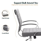 LeisureMod Benmar Ribbed Leather Office Chair - Mid-Century Modern Swivel & Tilt Executive Desk Chair - Chrome Base