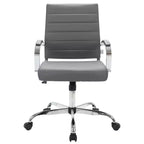 LeisureMod Benmar Ribbed Leather Office Chair - Mid-Century Modern Swivel & Tilt Executive Desk Chair - Chrome Base