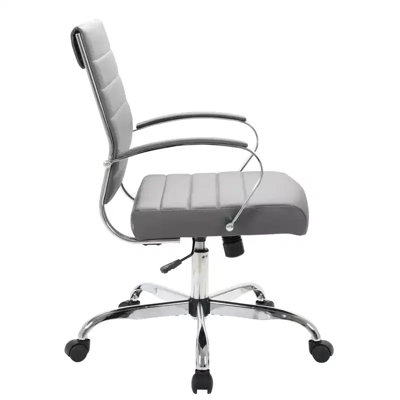 LeisureMod Benmar Ribbed Leather Office Chair - Mid-Century Modern Swivel & Tilt Executive Desk Chair - Chrome Base