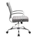 LeisureMod Benmar Ribbed Leather Office Chair - Mid-Century Modern Swivel & Tilt Executive Desk Chair - Chrome Base