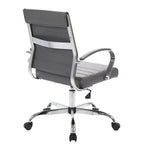 LeisureMod Benmar Ribbed Leather Office Chair - Mid-Century Modern Swivel & Tilt Executive Desk Chair - Chrome Base