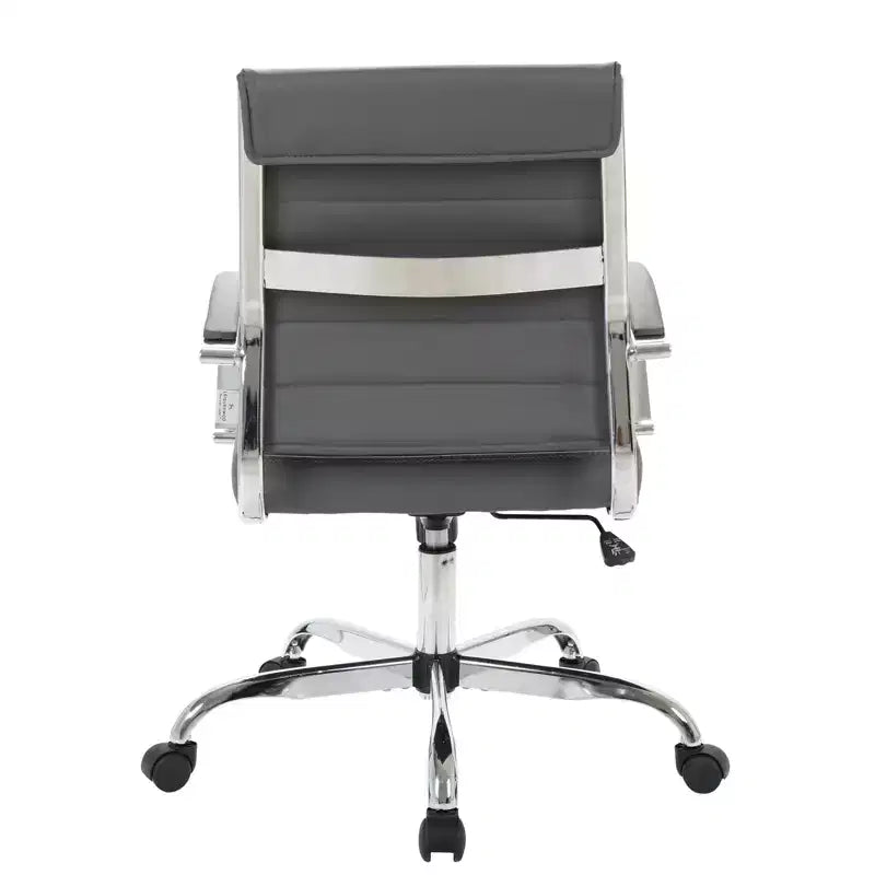 LeisureMod Benmar Ribbed Leather Office Chair - Mid-Century Modern Swivel & Tilt Executive Desk Chair - Chrome Base