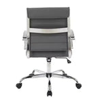 LeisureMod Benmar Ribbed Leather Office Chair - Mid-Century Modern Swivel & Tilt Executive Desk Chair - Chrome Base