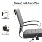 LeisureMod Benmar Ribbed Leather Office Chair - Mid-Century Modern Swivel & Tilt Executive Desk Chair - Chrome Base