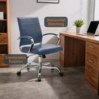 LeisureMod Benmar Ribbed Leather Office Chair - Mid-Century Modern Swivel & Tilt Executive Desk Chair - Chrome Base