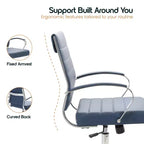LeisureMod Benmar Ribbed Leather Office Chair - Mid-Century Modern Swivel & Tilt Executive Desk Chair - Chrome Base