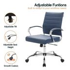 LeisureMod Benmar Ribbed Leather Office Chair - Mid-Century Modern Swivel & Tilt Executive Desk Chair - Chrome Base