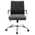 LeisureMod Benmar Ribbed Leather Office Chair - Mid-Century Modern Swivel & Tilt Executive Desk Chair - Chrome Base