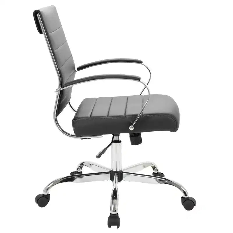 LeisureMod Benmar Ribbed Leather Office Chair - Mid-Century Modern Swivel & Tilt Executive Desk Chair - Chrome Base