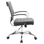 LeisureMod Benmar Ribbed Leather Office Chair - Mid-Century Modern Swivel & Tilt Executive Desk Chair - Chrome Base