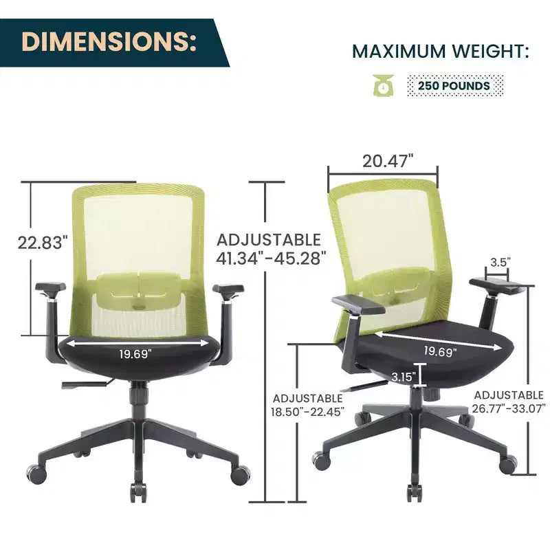 Sedia da scrivania ergonomica LeisureMod Ingram, sedia da lavoro girevole regolabile in altezza con supporto lombare e inclinazione, comoda sedia da computer per ufficio per 8 ore