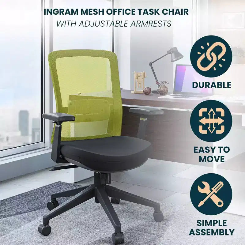 Sedia da scrivania ergonomica LeisureMod Ingram, sedia da lavoro girevole regolabile in altezza con supporto lombare e inclinazione, comoda sedia da computer per ufficio per 8 ore