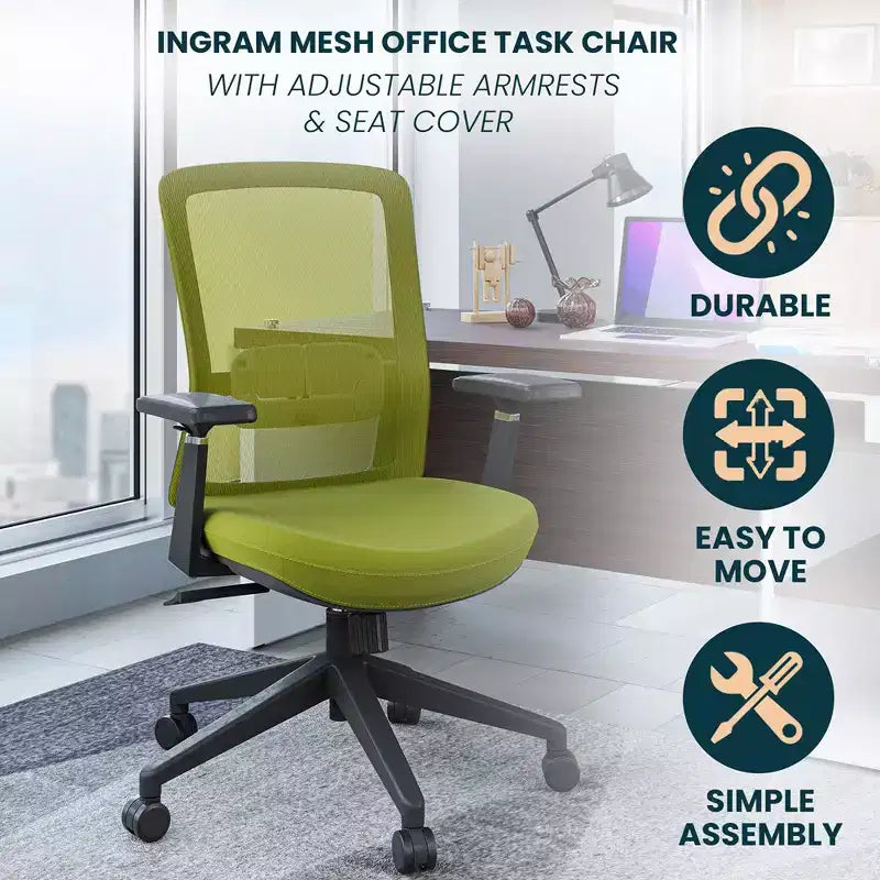Sedia da scrivania ergonomica LeisureMod Ingram, sedia da lavoro girevole regolabile in altezza con supporto lombare e inclinazione, comoda sedia da computer per ufficio per 8 ore
