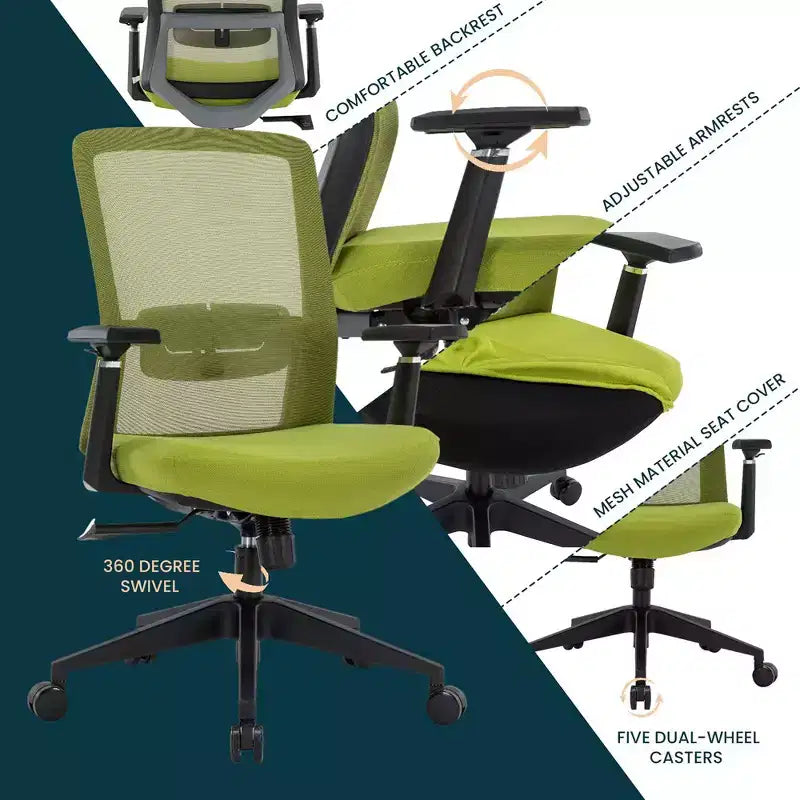Sedia da scrivania ergonomica LeisureMod Ingram, sedia da lavoro girevole regolabile in altezza con supporto lombare e inclinazione, comoda sedia da computer per ufficio per 8 ore