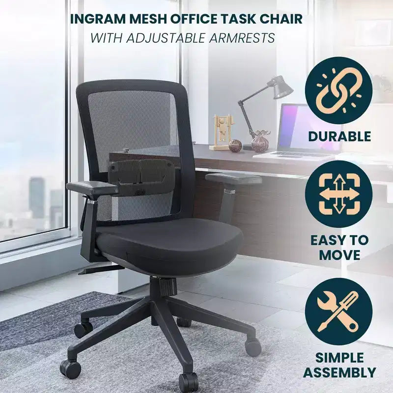 Sedia da scrivania ergonomica LeisureMod Ingram, sedia da lavoro girevole regolabile in altezza con supporto lombare e inclinazione, comoda sedia da computer per ufficio per 8 ore
