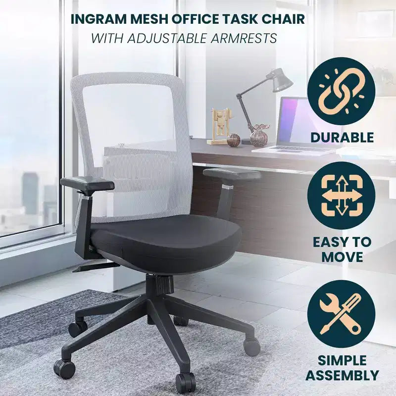 Sedia da scrivania ergonomica LeisureMod Ingram, sedia da lavoro girevole regolabile in altezza con supporto lombare e inclinazione, comoda sedia da computer per ufficio per 8 ore