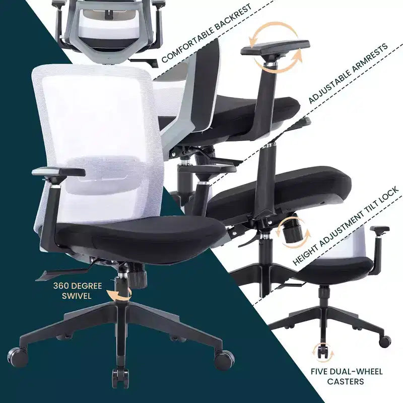 Sedia da scrivania ergonomica LeisureMod Ingram, sedia da lavoro girevole regolabile in altezza con supporto lombare e inclinazione, comoda sedia da computer per ufficio per 8 ore
