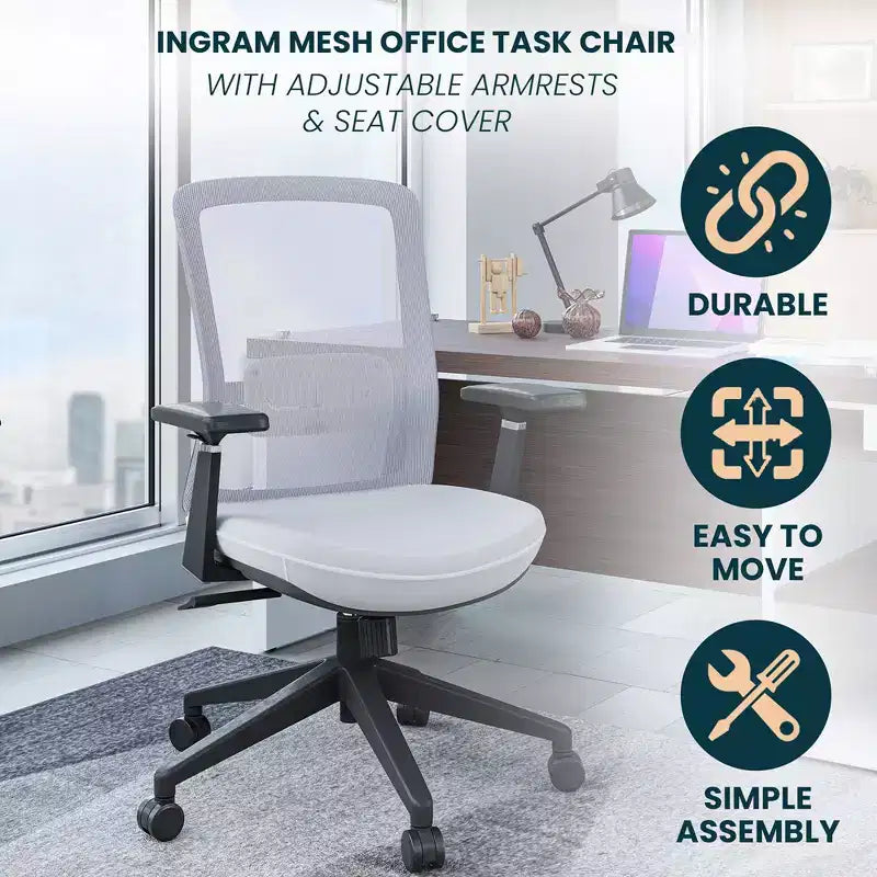Sedia da scrivania ergonomica LeisureMod Ingram, sedia da lavoro girevole regolabile in altezza con supporto lombare e inclinazione, comoda sedia da computer per ufficio per 8 ore