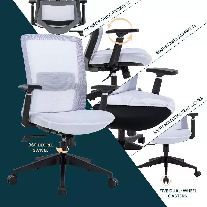 Sedia da scrivania ergonomica LeisureMod Ingram, sedia da lavoro girevole regolabile in altezza con supporto lombare e inclinazione, comoda sedia da computer per ufficio per 8 ore