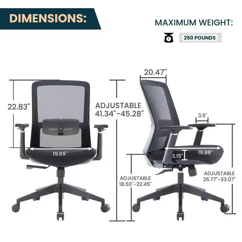 Sedia da scrivania ergonomica LeisureMod Ingram, sedia da lavoro girevole regolabile in altezza con supporto lombare e inclinazione, comoda sedia da computer per ufficio per 8 ore