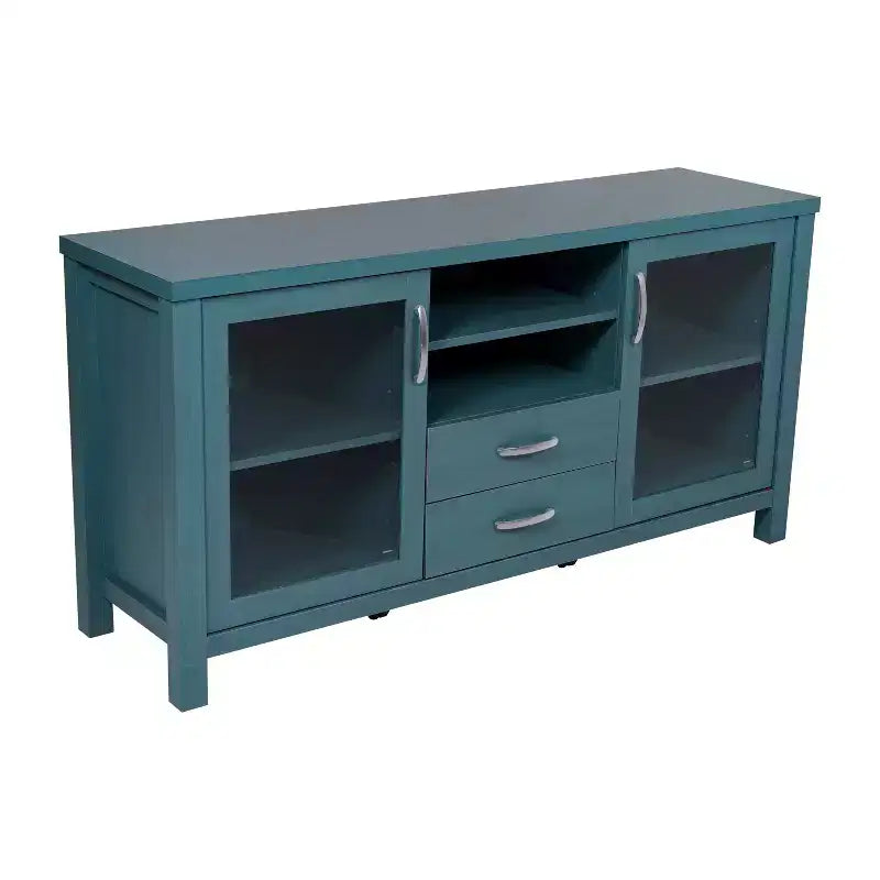 Emma and Oliver Engineered Wood Buffet Sideboard Storage Cabinet for Kitchen/Dining Room with Open Shelf, 2 Drawers, and 2 Tempered Glass Doors