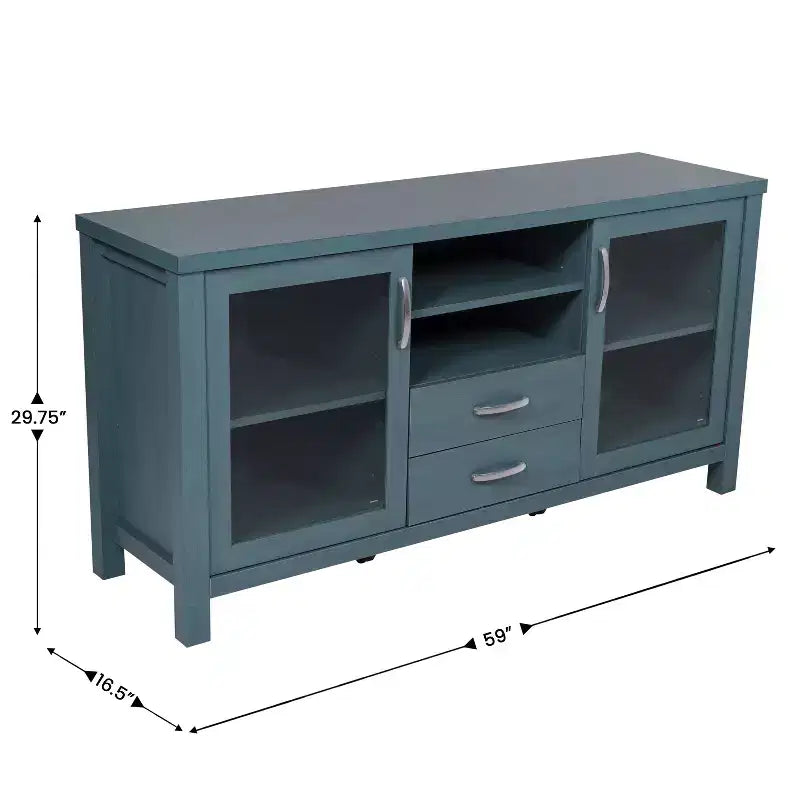 Emma and Oliver Engineered Wood Buffet Sideboard Storage Cabinet for Kitchen/Dining Room with Open Shelf, 2 Drawers, and 2 Tempered Glass Doors