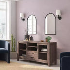Emma and Oliver Engineered Wood Buffet Sideboard Storage Cabinet for Kitchen/Dining Room with Open Shelf, 2 Drawers, and 2 Tempered Glass Doors